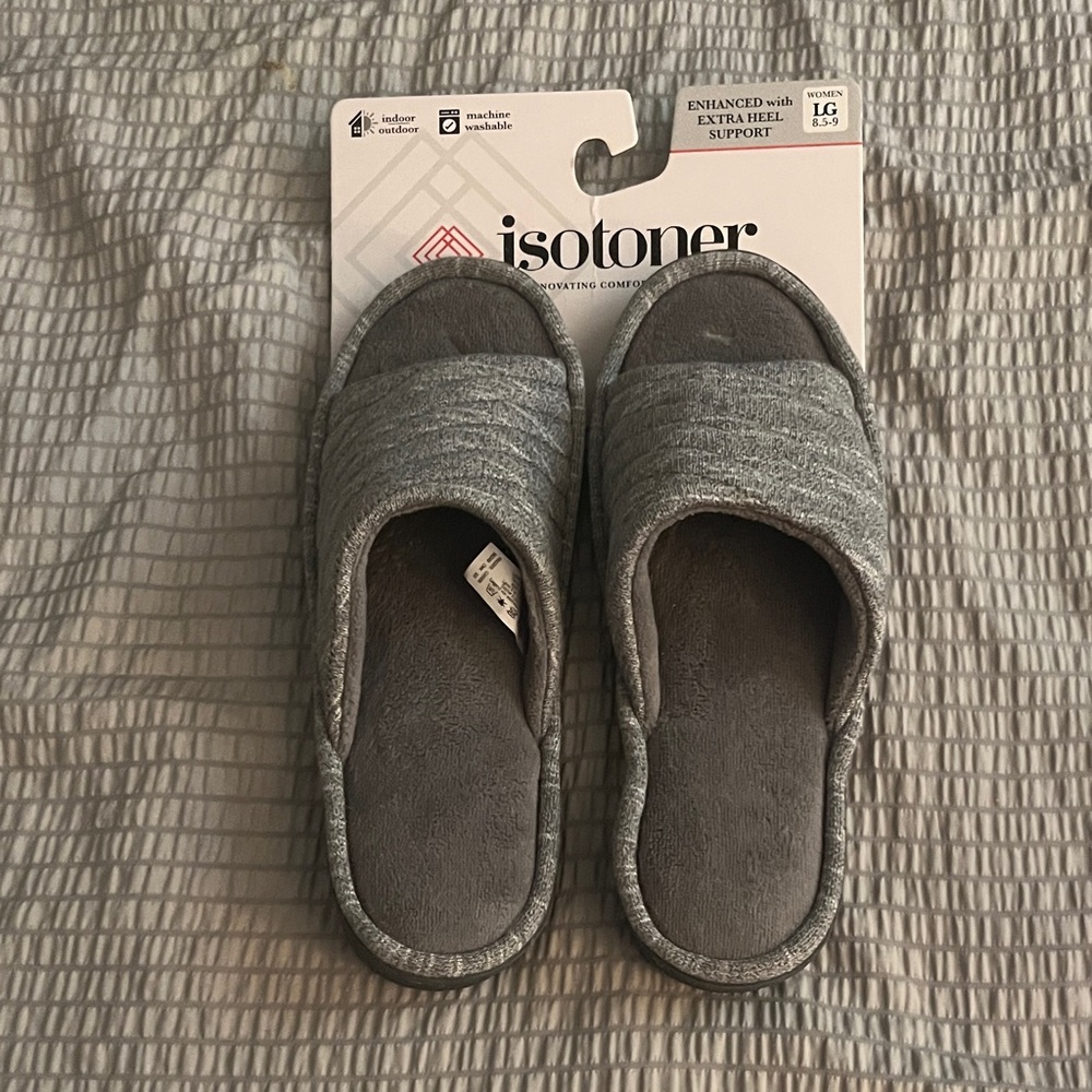 Isotoner Charcoal Slide Slippers NWT